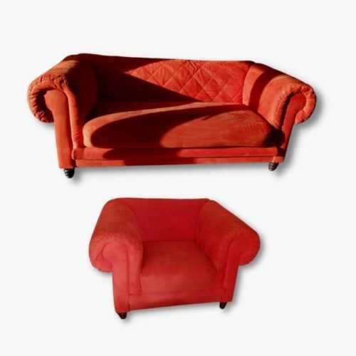 Rotes Sofa & Sessel aus Wildleder