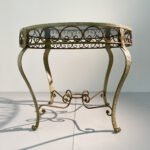 Französischer Tisch aus Schmiedeeisen und Spiegelplatte, 50er 60er