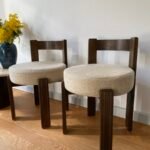 2er Set Beistellstühle aus Holz beige stoff
