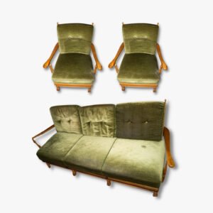 Sofa mit 2 passenden Sesseln in grünem Samt