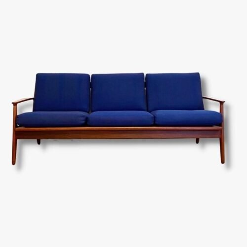 Sofa aus Teakholz blauer Stoff von Arne Vodder, Dänemark