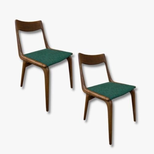 Mid-Century Essstühle mit grünem Polster