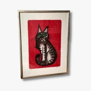Lithographie "Katze mit grünen Augen" von Celestino Piatti