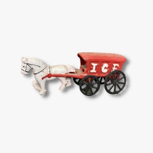 Vintage Spielzeug aus Gusseisen, Pferd mit Eiswagen