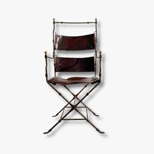 Brutalistischer Stuhl aus Schmiedeeisen und Leder, Maison Jansen -vintage-secondhand-gebraucht-schweiz