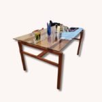 Ess- Schreibtisch Holzgestell mit Glasplatt