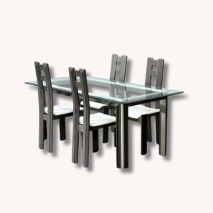 Postmodernes Esszimmer Set: Glastisch mit 4 Stühlen