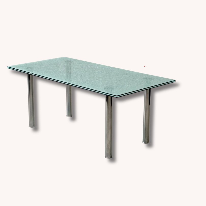 Crash-Glas Esstisch mit Chromfüssen, 1970er Jahre