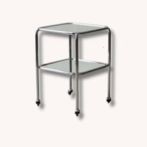 Bauhaus Beistelltisch aus Stahlrohr und Glas, rollbar 1970er Jahre