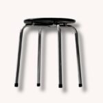 Hocker mit Chromgestell und Holzsitzfläche von Zingg-Lamprecht, 1970er Jahre