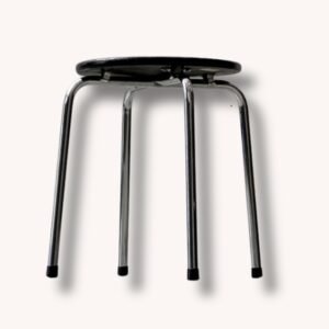 Hocker mit Chromgestell und Holzsitzfläche von Zingg-Lamprecht, 1970er Jahre