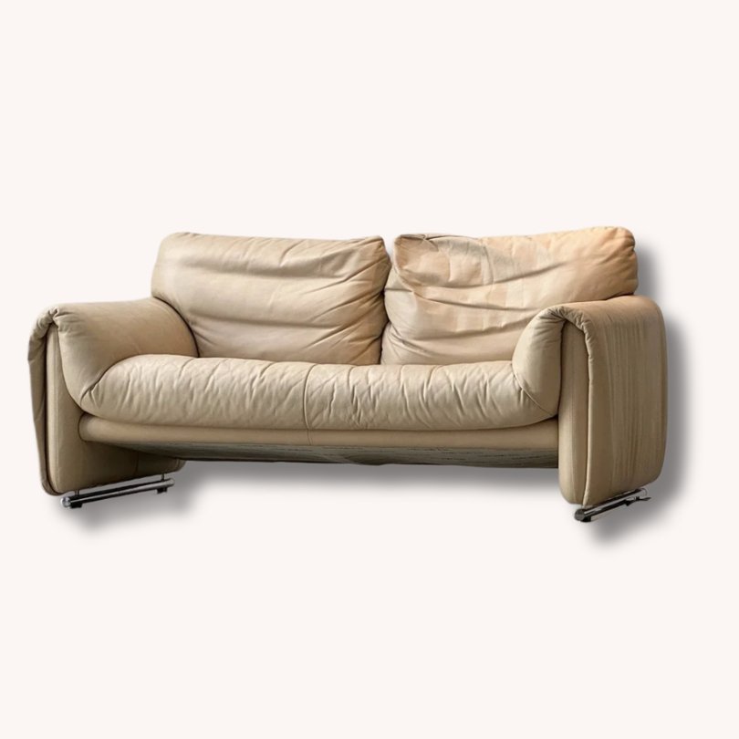 Vintage Ledersofa 2-Sitzer in beige, Schweiz 1980er Jahre-vintage-secondhand-gebraucht-schweiz (Instagram Post) Vintage Ledersofa 2-Sitzer in beige, Schweiz 1980er Jahre