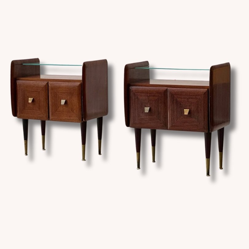 Mid-Century Nachttische aus Mahagoni mit Glasauflage, 1960er Jahre-vintage-secondhand-gebraucht-schweiz (Instagram Post) Mid-Century Nachttische aus Mahagoni mit Glasauflage, 1960er Jahre
