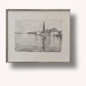 Originale Lithografie „Kloster auf der Ufenau“ von L. Albrecht