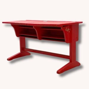 Rotes Kinder-Schulpult aus Holz, 1960er