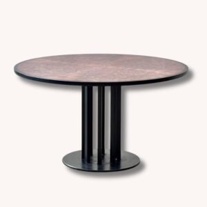 Runder Design-Esstisch aus Thuja-Wurzelfurnier und Stahl, 1980er Jahre