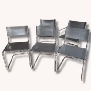 Set von 5 Freischwingerstühlen MG5 in Leder Design Mart Stam von Matteo Grassi (1980)