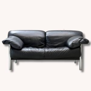 Zweisitzer Sofa aus schwarzem Leder von Pierluigi Cerri für Poltrona Frau, Italien,