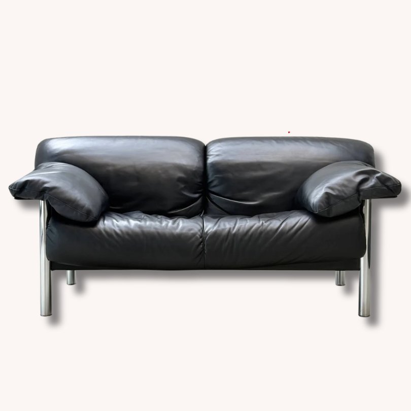 Zweisitzer Sofa aus schwarzem Leder von Pierluigi Cerri für Poltrona Frau, Italien,