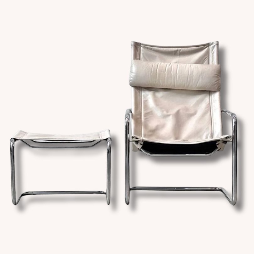 Vintage Heinrich Pfalzberger Freischwinger-Sessel mit Ottoman, Schweiz